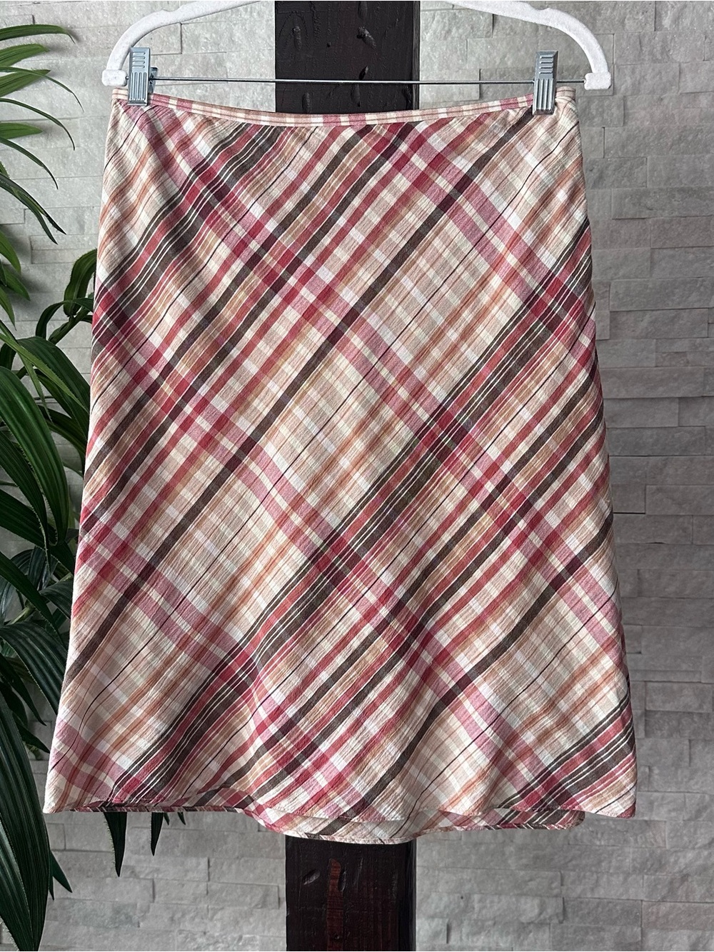 LOFT Vintage Y2K Plaid A-Line Cotton Skirt in Pink, Brown and Cream Size 6